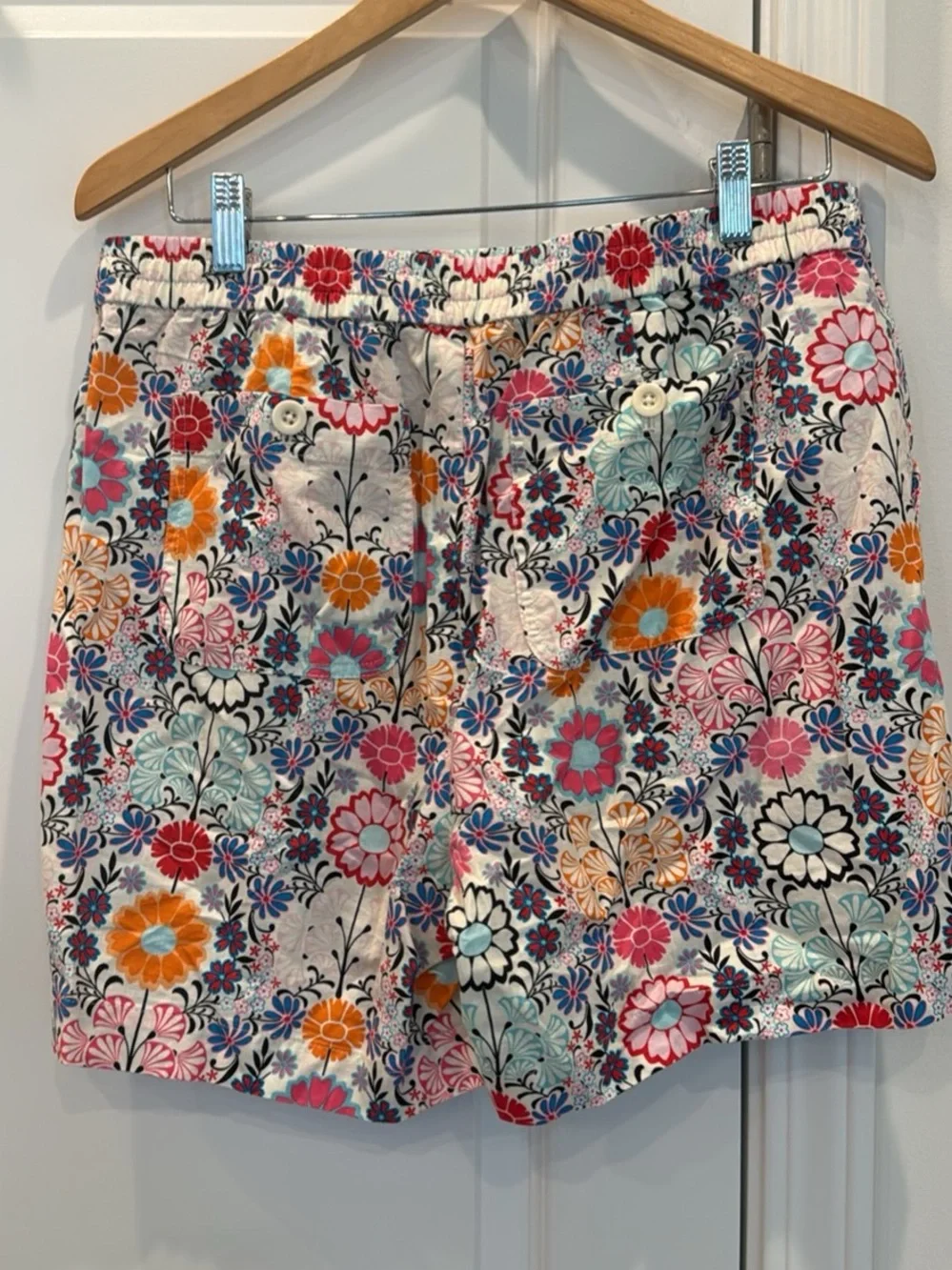 Talbots Floral Drawstring Bermuda Shorts - White, Pink, Orange, Blue